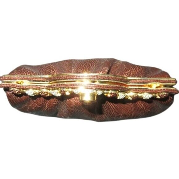 J. TIRAS Metallic Copper Snakeskin Embossed Leather Crossbody Jeweled Clutch bag - Picture 7 of 15